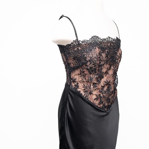 House of CB. Nikita - Black Satin and Lace Corset Dress. - Picture 6 of 13